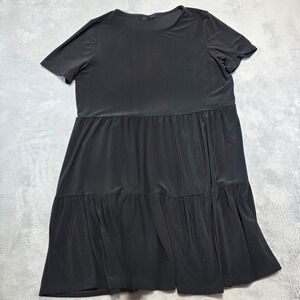 Nicole Miller Women Large Black Tiered Babydoll Dress Short Sleeve Made in USA